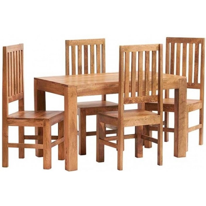 Bidar Light Mango 4FT Dining Set With Wooden Chairs