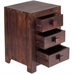 Indore Dark Mango 3 Drawer Bedside Cabinet Open Drawers Side view