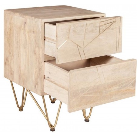 Tanda Light Gold 2 Drawer Side Table Open Drawers