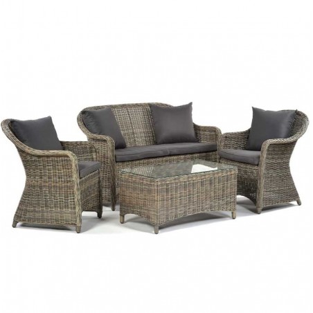 Sunfair 4 Seater Rattan Sofa Set with Glass Coffee Table